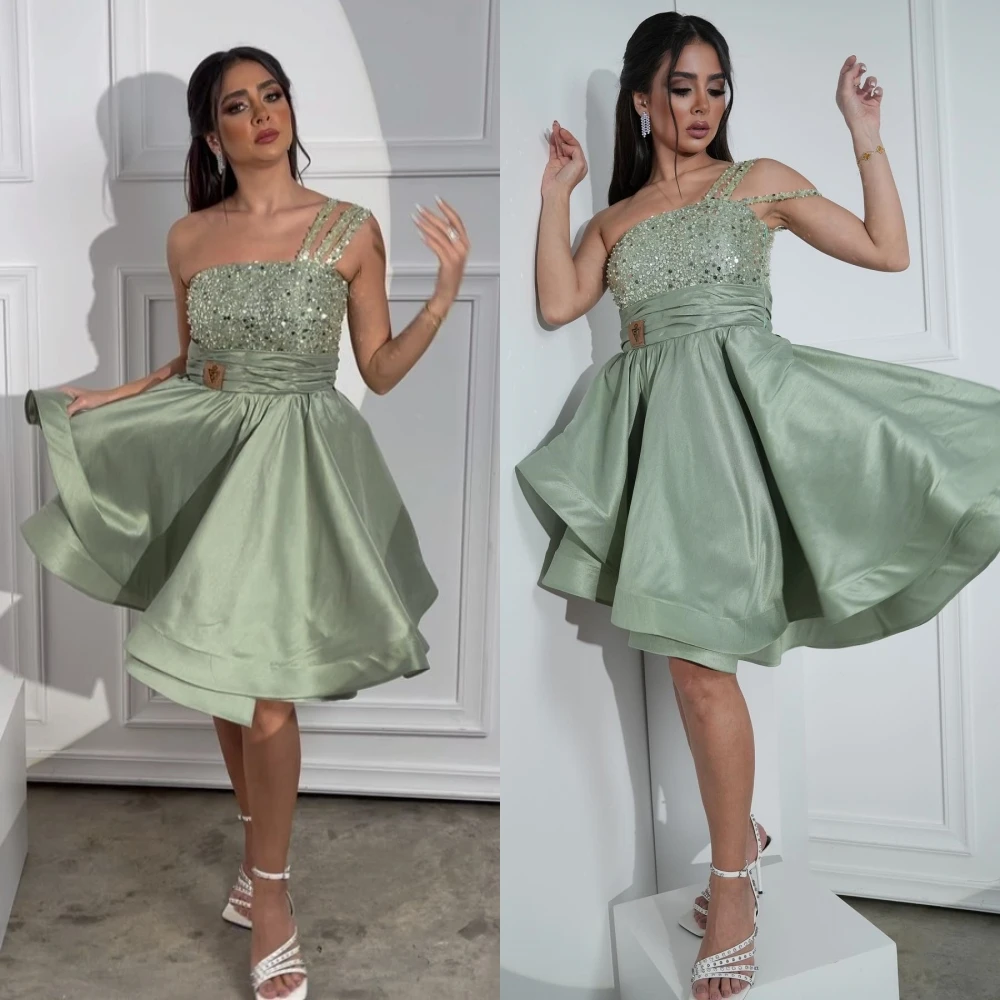 

Fashion One-shoulder Ball Gown Knee Length Cocktail Dresses Sequin Satin Formal Occasion abiti per occasioni formali ladies