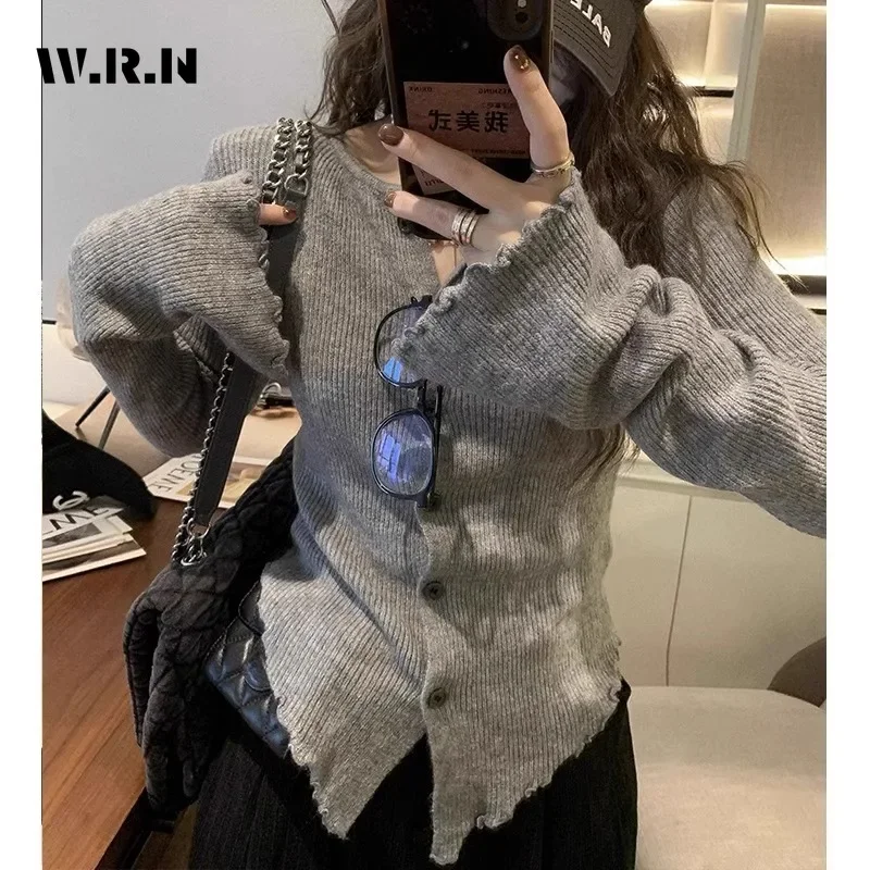 

2023 Winter Hotsweet Long Sleeve Single Breasted Ladies Cardigans Women Gyaru Solid Color Knitting Casual O-Neck Sexy Sweater