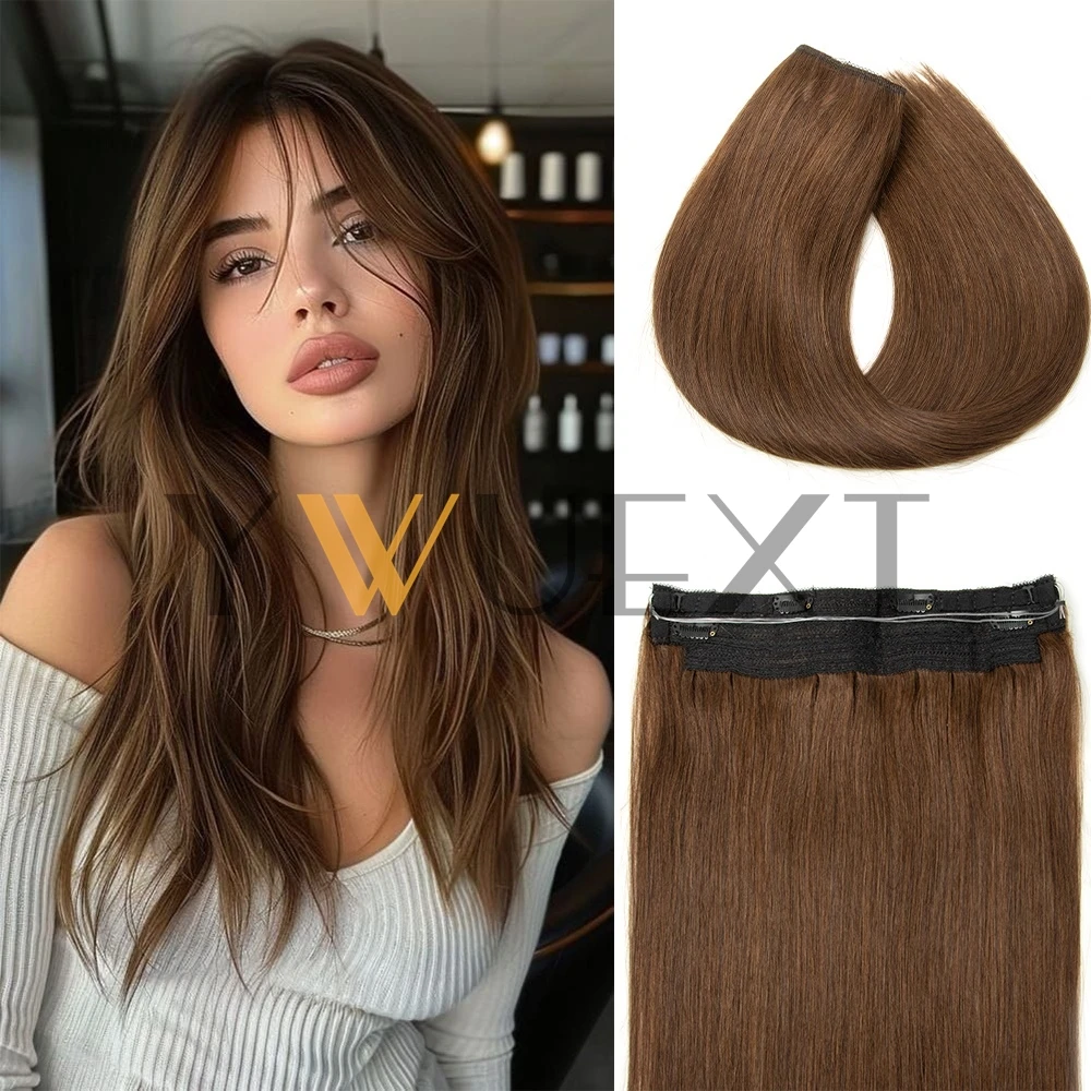 Brown Clip In One Piece Human Hair Extensions with Adjustable Fish Wire 12-24 inches Halo Hair Extensions Flip ins 60-100g 1 S69538b90e35f4cabbb02ee724a7a8c1eZ