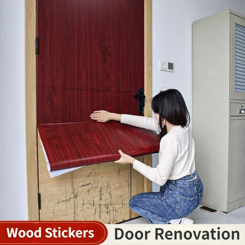 

90CM Width Wood Grain Door Stickers Waterproof Self Adhesive Wallpaper Wardrobe Cupboard Furniture Renovation Kitchen Home Decor