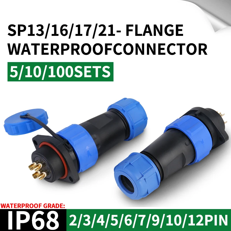 

IP68 aviation plug socket connector M/P flange SP/SD13/16/17/20/21 2/3/4/5PIN male female butt joint waterproof and dustproof