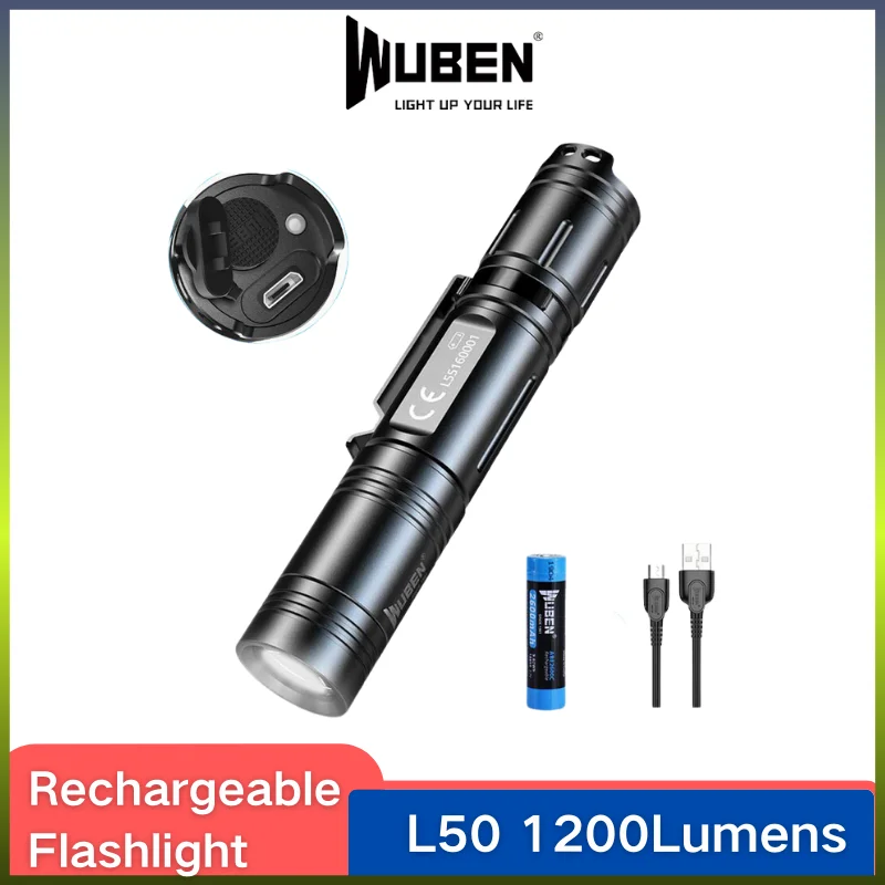 Фото WUBEN L50 USB перезаряжаемая светодиодсветильник вспышка ультраяркая 1200 люмен 5