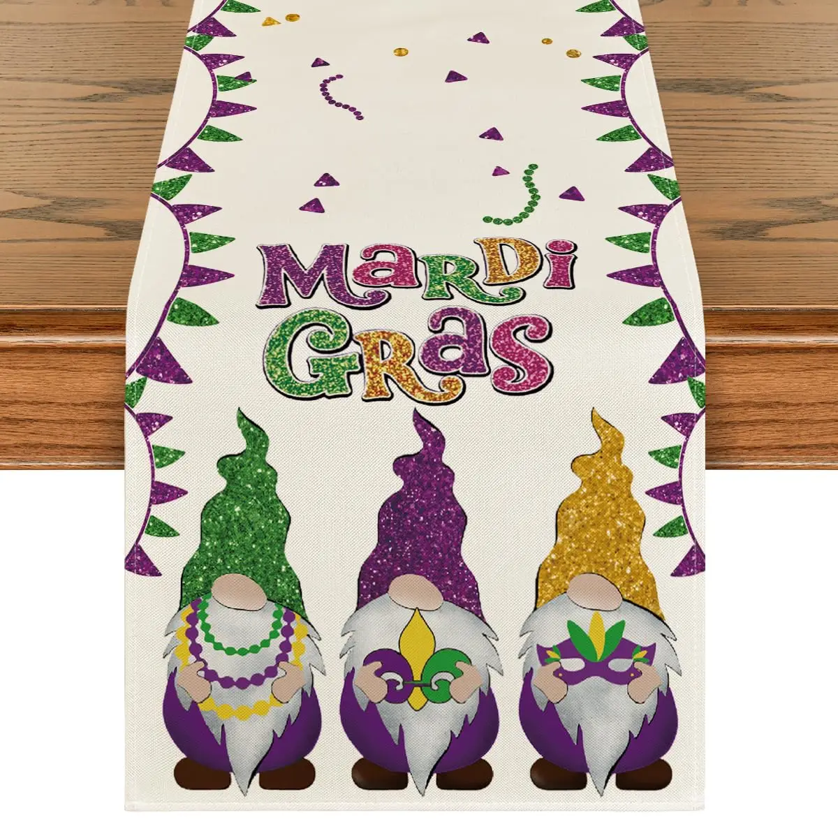 

Gnomes Carnival Mardi Gras Table Runner,Holiday Kitchen Dining Table Decor,Indoor Home Party Decor,Seasonal Festival Holiday