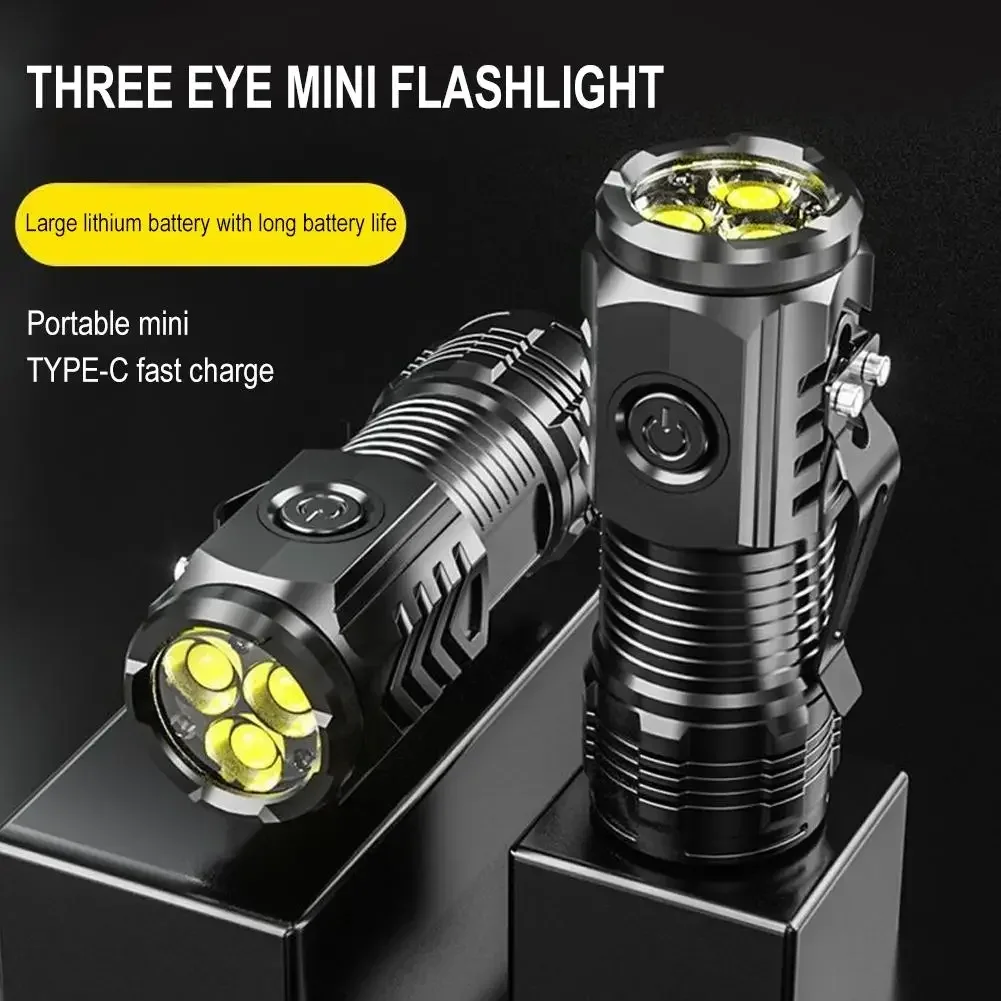 

1000LM 3*LED Mini Portable Outdoor Flashlight Flashlights High Lumens Three Eyed Rechargeable Lighting Long-Range For Outdoor