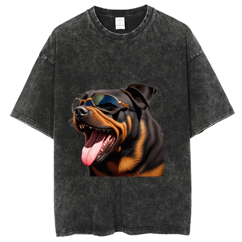 

Винтажная уличная футболка в стиле хип-хоп для мужчин, футболка оверсайз с рисунком собаки и креативным дизайном, топы из 100% хлопка, футболки с потертым рисунком