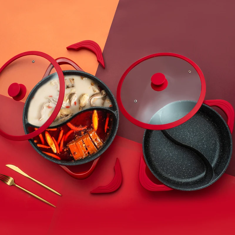 two-flavor Chinese hot pot household induction cooker Soup pot Maifan stone pan non-stick cookware Integrated mold kitchenware
two-flavor Chinese hot pot household induction cooker Soup pot Maifan stone pan non-stick cookware Integrated mold kitchenware