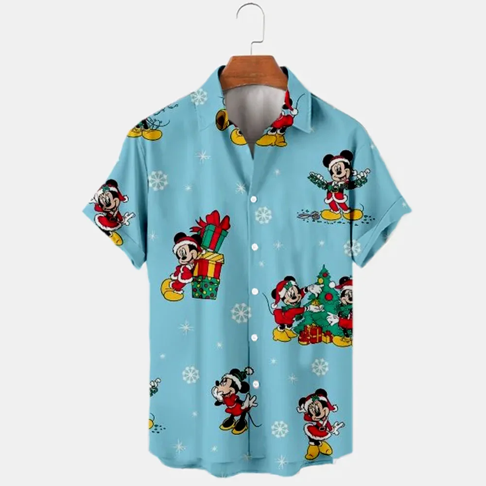 

Гавайские рождественские рубашки с Микки Маусом Disney, мужские и женские повседневные пляжные рубашки, гавайская рубашка Диснея, рубашка с короткими рукавами и пуговицами