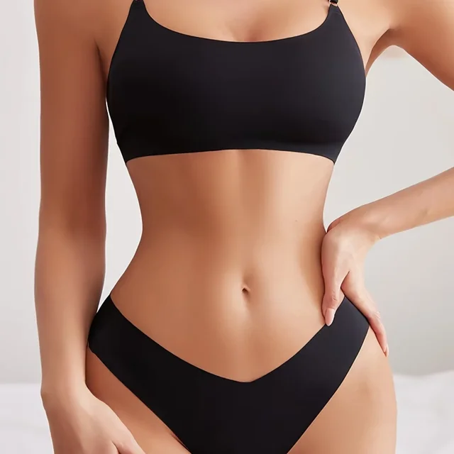 Ensemble de soutien-gorge sans couture pour femme, sous-vêtements, sans fil, bretelles spaghetti, glaçure, poitrine, petit push-up, respirant, sexy 2