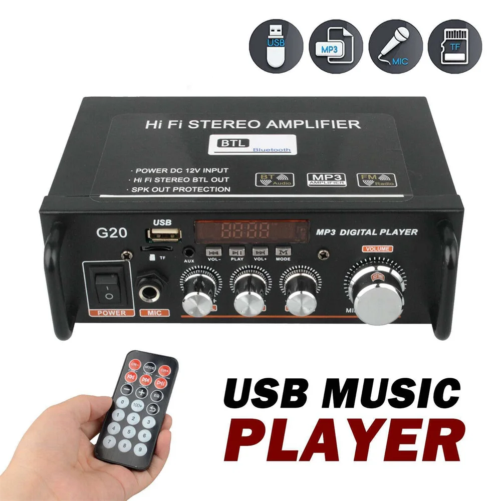 G20 Car Hifi Power Amplifier 600W bluetooth 5.0 Power Stereo Audio Home Amplifiers HiFi Subwoofer FM TF AUX MP3 Player
G20 Car Hifi Power Amplifier 600W bluetooth 5.0 Power Stereo Audio Home Amplifiers HiFi Subwoofer FM TF AUX MP3 Player