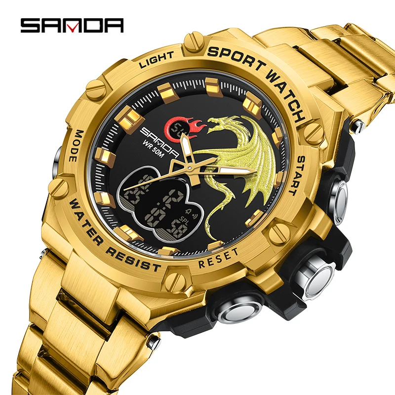 

SANDA Brand Men's Sports Fashion Fitness Watch Dual Display Analog Digital Wristwatches Men Waterproof Colorful Military Watches