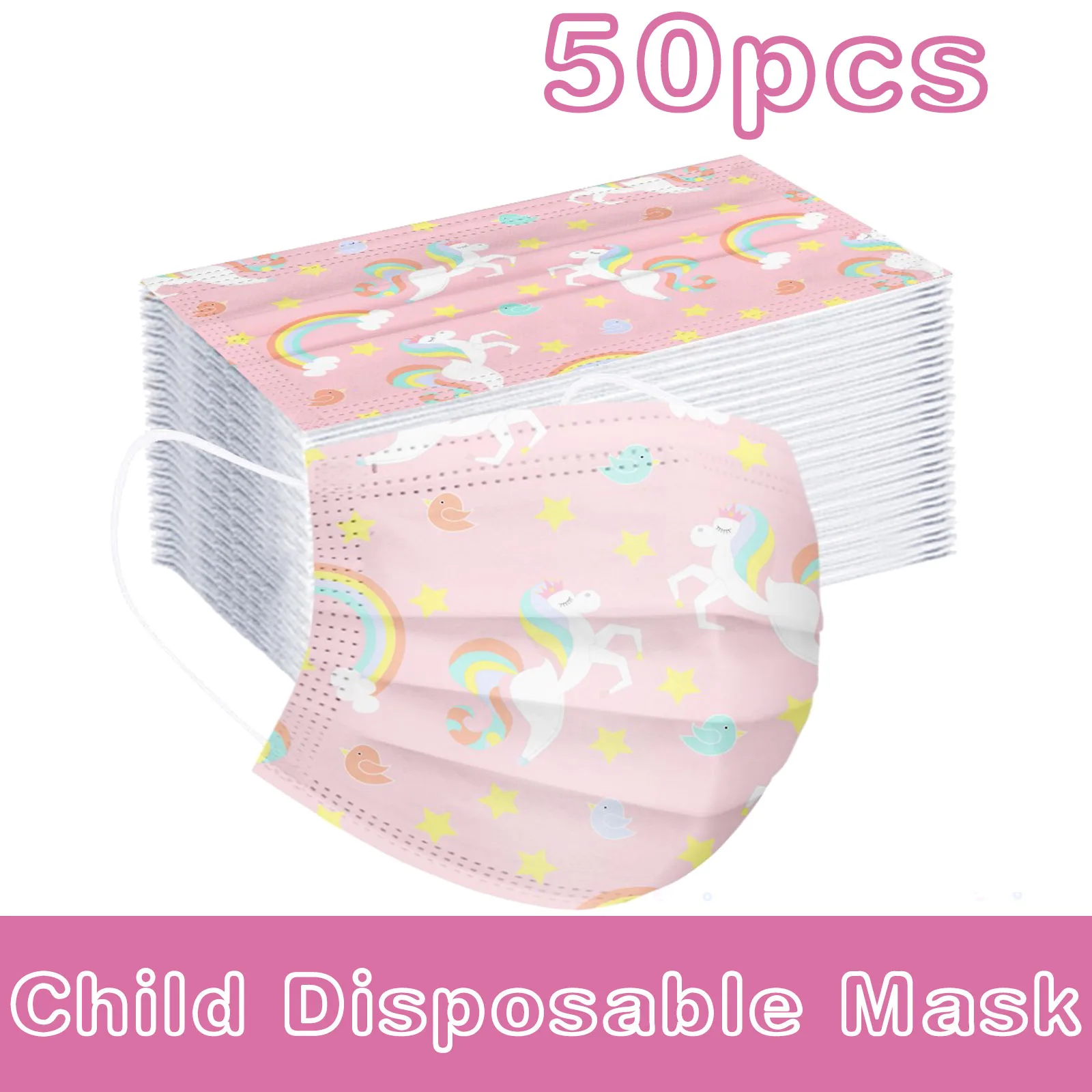 

50 pcs Children's mask Mascarillas Disposable Face Mask rainbow Pattern print 3 Ply Ear Loop Face Mask fashion For Kids Facem