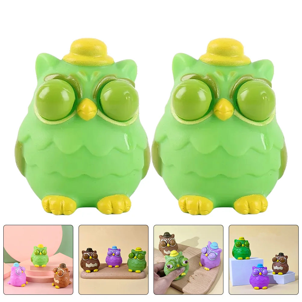 

2pcs Owl Squeeze Toy Household Squeeze Toy Colored Owl Fidget Toy Elastic Stretchy Toy