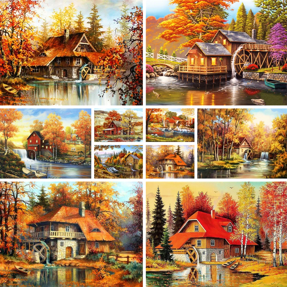 

Landscape Forest House Painting By Numbers Package Oil Paints 40*50 Picture With Number Home Decor For Living Room Wall Art