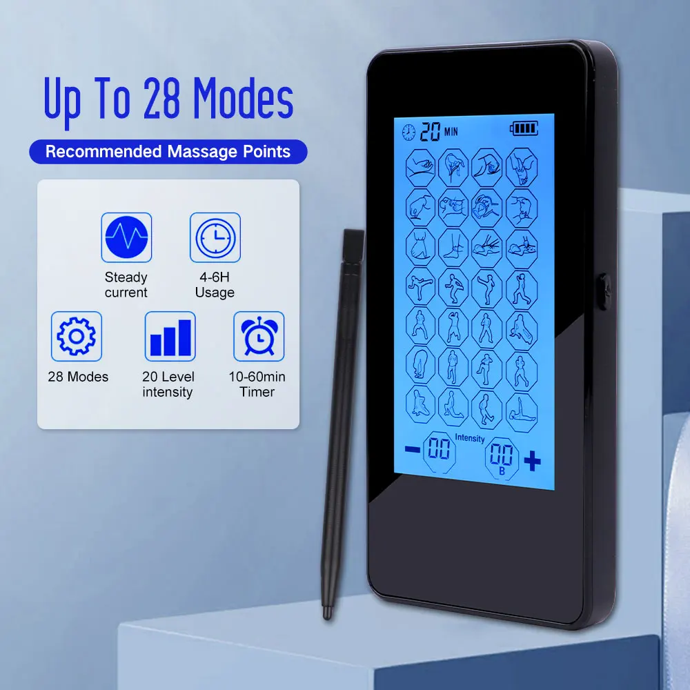 28-Mode TENS Unit Muscle Stimulator Touch Screen Rechargeable EMS TENS Machine Body Massager Massage Device Therapy Health Care 
28-Mode TENS Unit Muscle Stimulator Touch Screen Rechargeable EMS TENS Machine Body Massager Massage Device Therapy Health Care