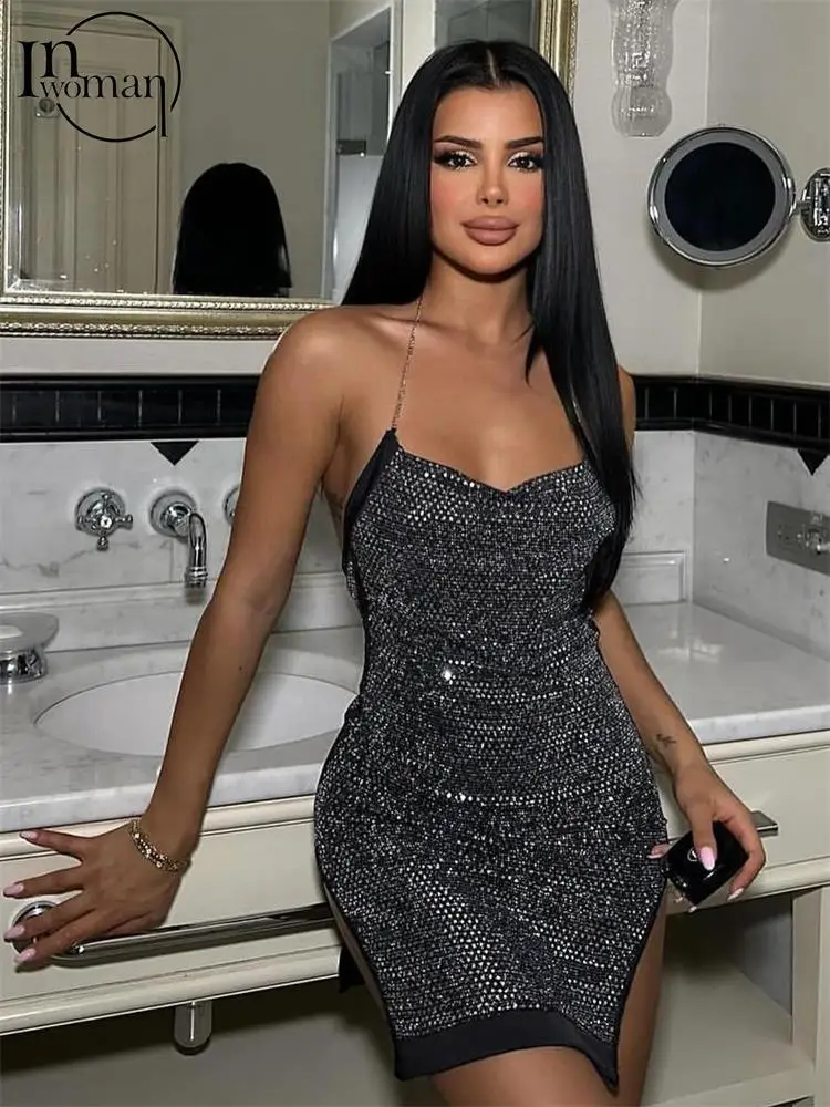 Inwoman Sexy Black Glitter Mini Dress Party Outfit For Women 2023 Fall Winter Halter Backless Short Dress Ladies Camisole Dress
Inwoman Sexy Black Glitter Mini Dress Party Outfit For Women 2023 Fall Winter Halter Backless Short Dress Ladies Camisole Dress