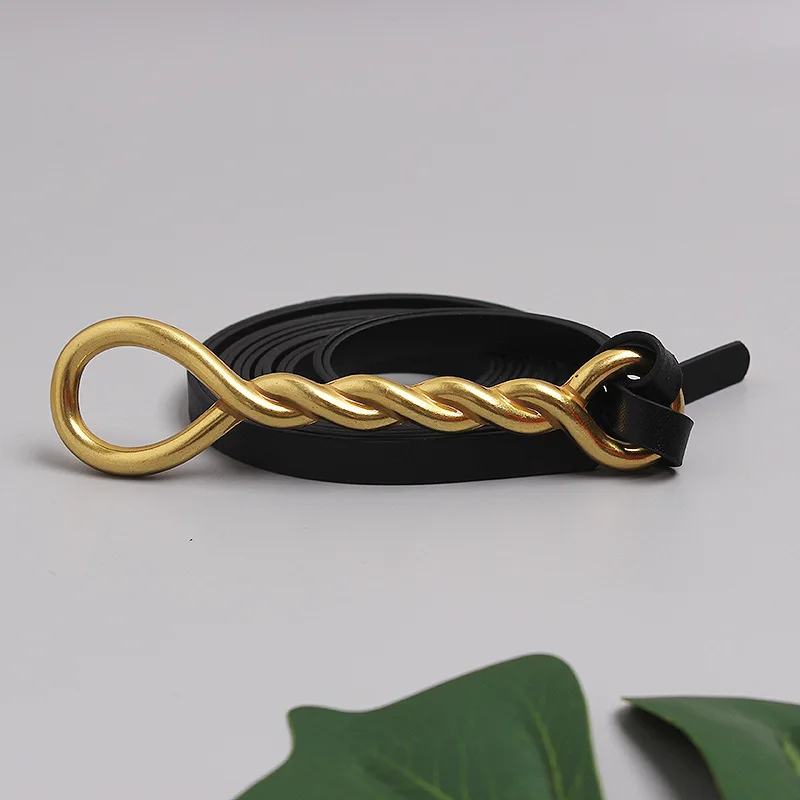 

Women's new gold twisted metal buckle belt female fried dough twist belt for women luxury brand