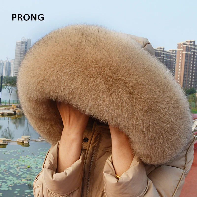 

100% Real Fox Fur Collar Winter Hood Fur Trims Decor Collar For Parka Coat Women Luxury Neck Warmer Shawls Female Fur Scarves