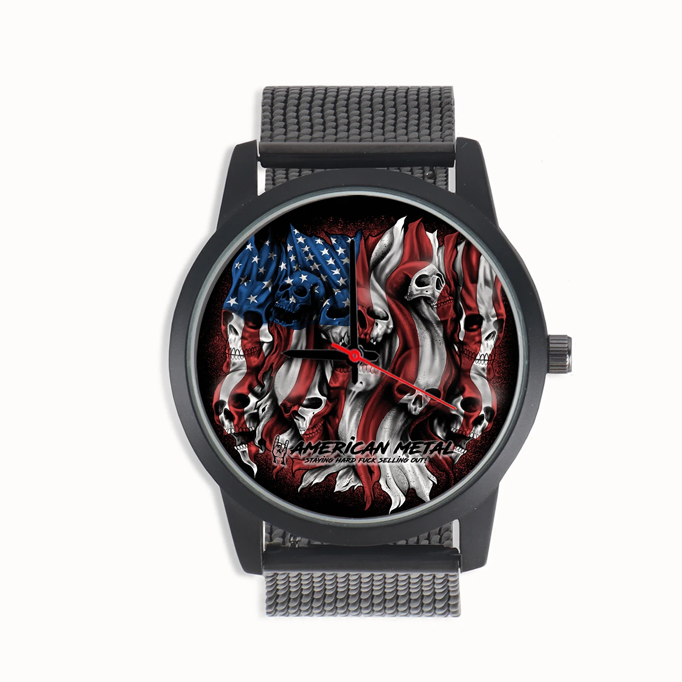 

Factory Store Skull Design Cool Star-Spangled Banner Style Souvenir Gifts for Friends Husband Men's Quartz Wrist Watch
