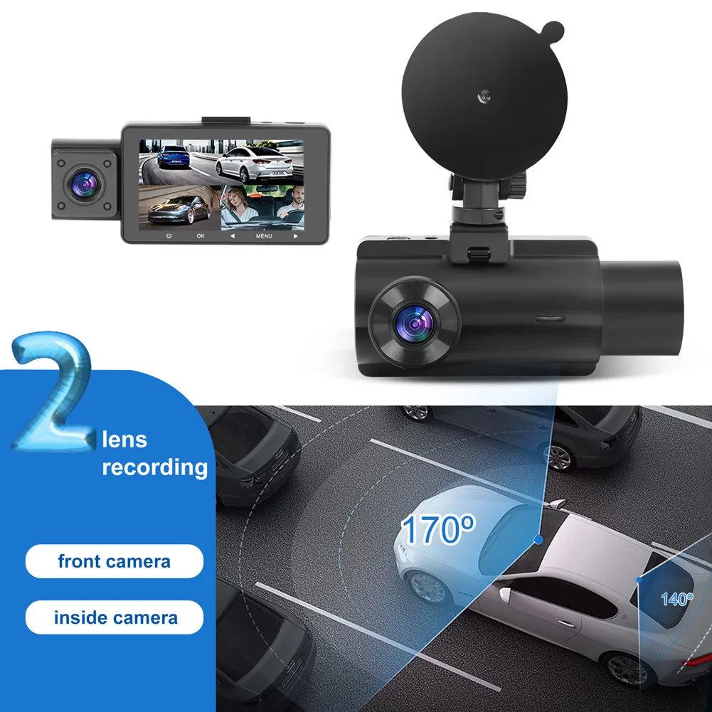 1080P Dash Cam Front and Inside Rear Three Camera 140° Wide Angle Car Recorder G-Sensor Loop Recording with 3" LCD Car Camera
1080P Dash Cam Front and Inside Rear Three Camera 140° Wide Angle Car Recorder G-Sensor Loop Recording with 3" LCD Car Camera