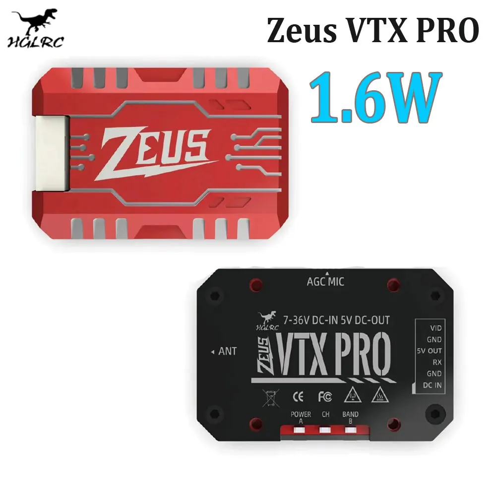 

HGLRC Zeus VTX PRO 1.6W 5.8G Image Transmission 40CH with Microphone PIT/25/400/800/1.6W Adjustable For RC FPV Racing Drone