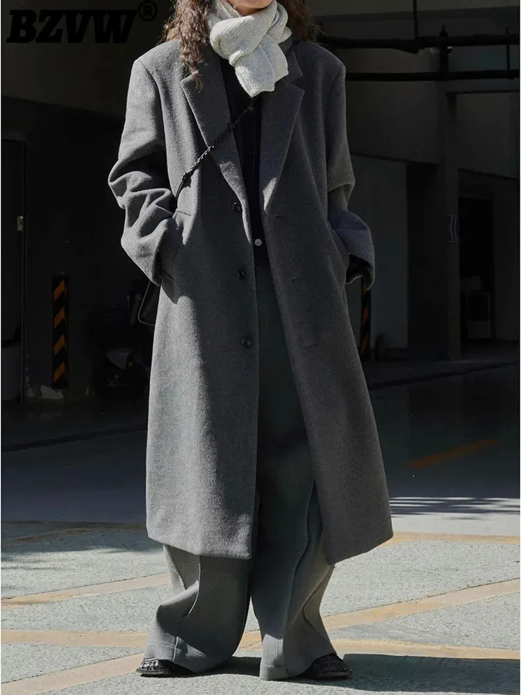 Шерстяное Женское пальто BZVW для офиса, однобортное дизайнерское пальто с отложным воротником, однотонное, с карманами, Новинка осени 2024, 25A8457 
Шерстяное Женское пальто BZVW для офиса, однобортное дизайнерское пальто с отложным воротником, однотонное, с карманами, Новинка осени 2024, 25A8457