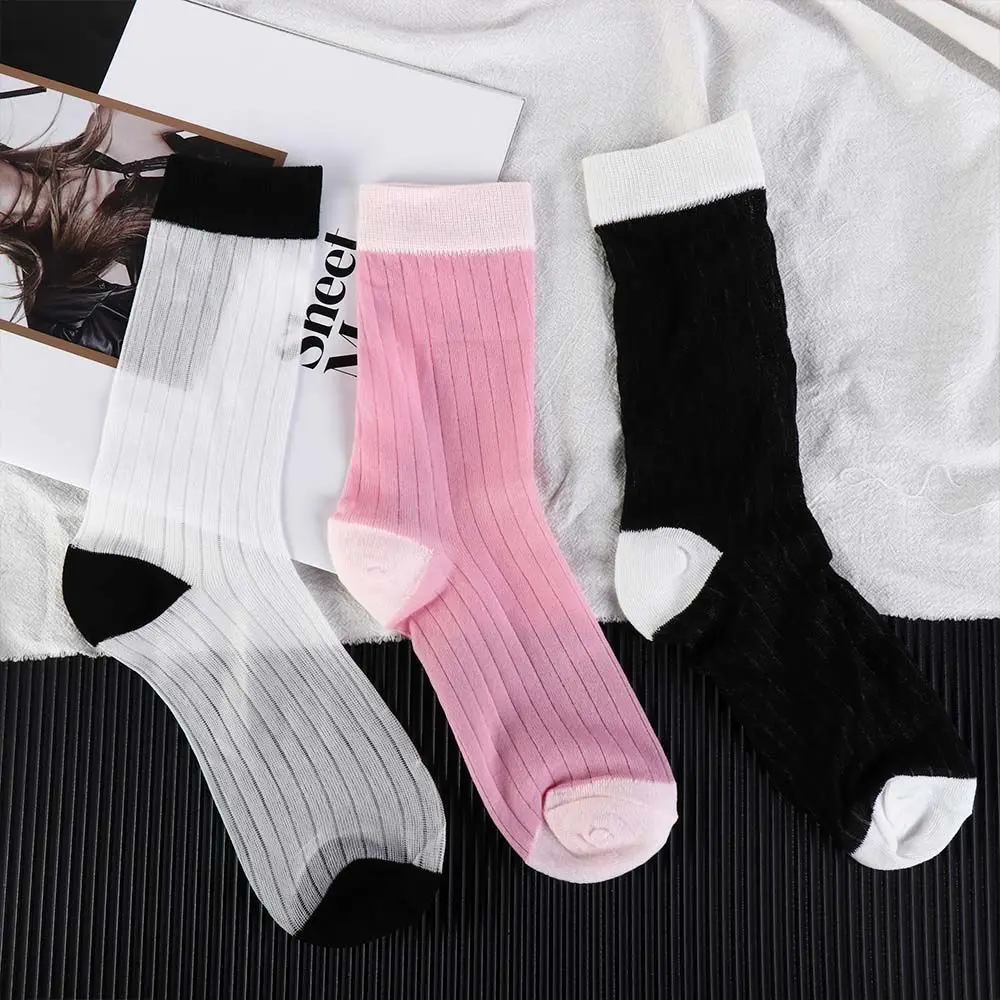 

Thin Soft Elastic Summer Harajuku Skateboard Refreshing Stripe Socks Women Socks Korean Style Socks Y2K Bicolor Hosiery