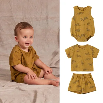 Summer 2023 New Baby Short Sleeve Shorts Two-piece Set Baby Pajamas Loungewear Loose Suit Breathable Air Conditioning Suit