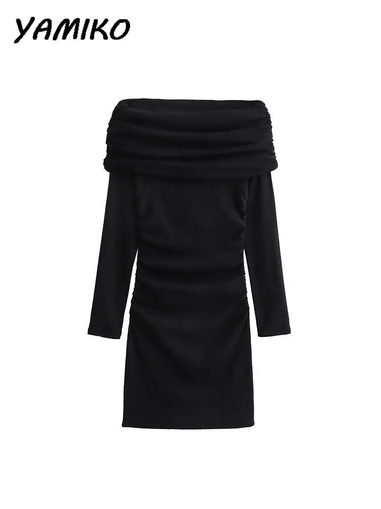 Off Shoulder Pleated Women's Mini Dress 2024 Slash Neck Long Sleeve Slim Skinny Black Robes Elegant Sexy Party Dresses For Women
Off Shoulder Pleated Women's Mini Dress 2024 Slash Neck Long Sleeve Slim Skinny Black Robes Elegant Sexy Party Dresses For Women