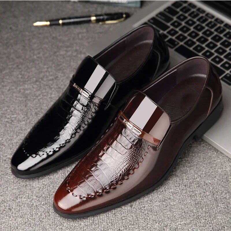 

Новинка 2024, мужские кожаные туфли, Классические деловые офисные туфли для мужчин, мужские классические туфли с крокодиловым узором, дышащая брендовая повседневная обувь
