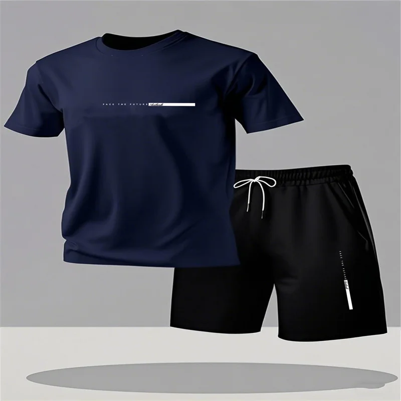 Conjunto deportivo de verano para hombre, camiseta de manga corta y pantalones cortos, dos piezas, transpirable, de secado rápido, informal. Conjunto deportivo de verano para hombre, camiseta de manga corta y pantalones cortos, dos piezas, transpirable, de secado rápido, informal.