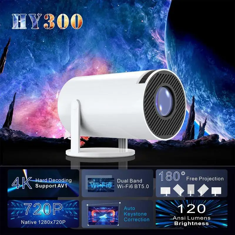 

Портативный кинопроектор 4K, беспроводной видеопроектор, проектор для телефона HD 720P, мини-проектор с Wi-Fi, вращающийся на 180 градусов
