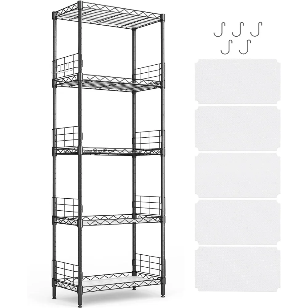 LINSY HOME Upgrade 5-Tier Storage Shelves, Height Adjustable Pantry Shelves with 5 Hooks & Shelf Liners, Metal Shelves for Stora
LINSY HOME Upgrade 5-Tier Storage Shelves, Height Adjustable Pantry Shelves with 5 Hooks & Shelf Liners, Metal Shelves for Stora