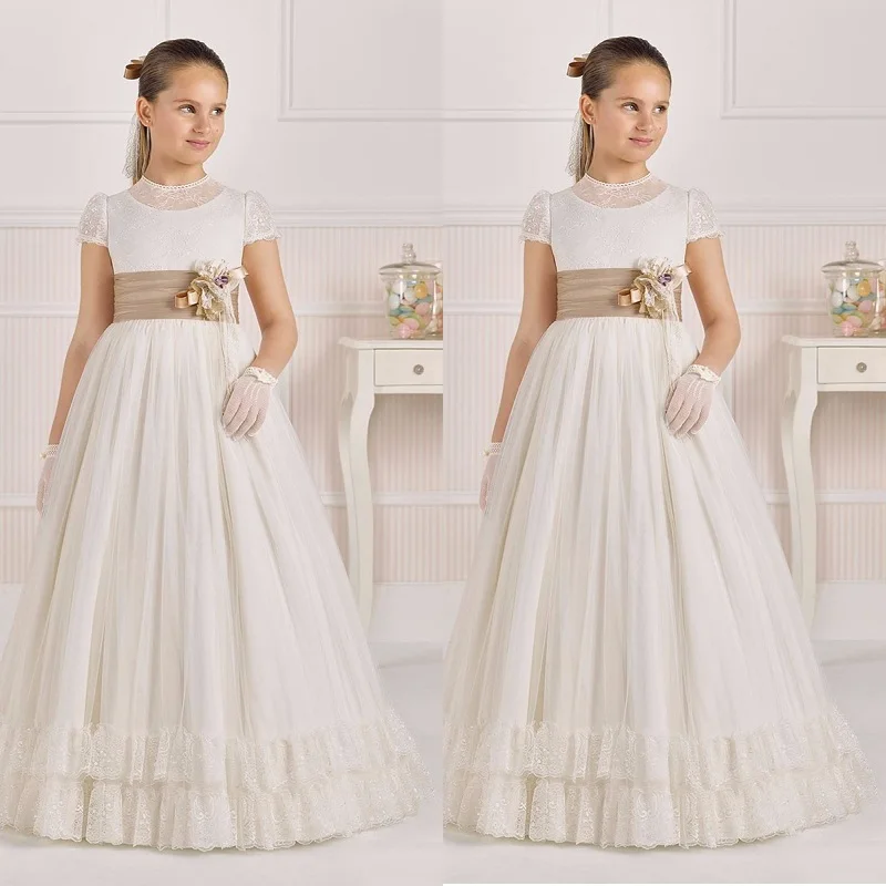 New Elegant Vintage Flower Girl Dresses With Sash A Line Satin Lace Top Kids First Communion Skirt Formal Party Clothes Custom
New Elegant Vintage Flower Girl Dresses With Sash A Line Satin Lace Top Kids First Communion Skirt Formal Party Clothes Custom