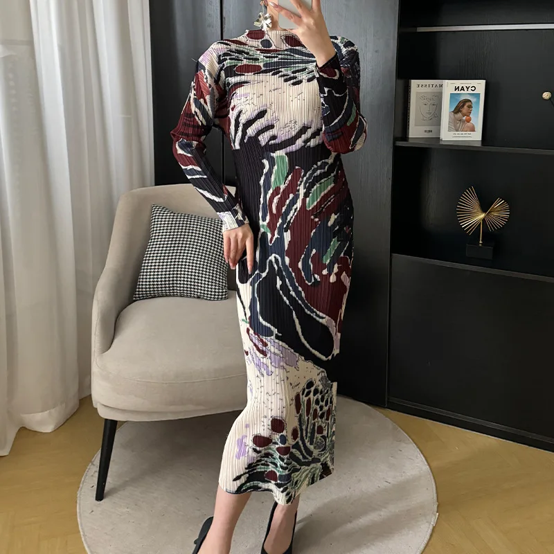 

Miyake Printed Dress Women 2024 Spring and Summer New New Pleated Age Reduction Thin Senior Sense of Fashion Straight Skirt