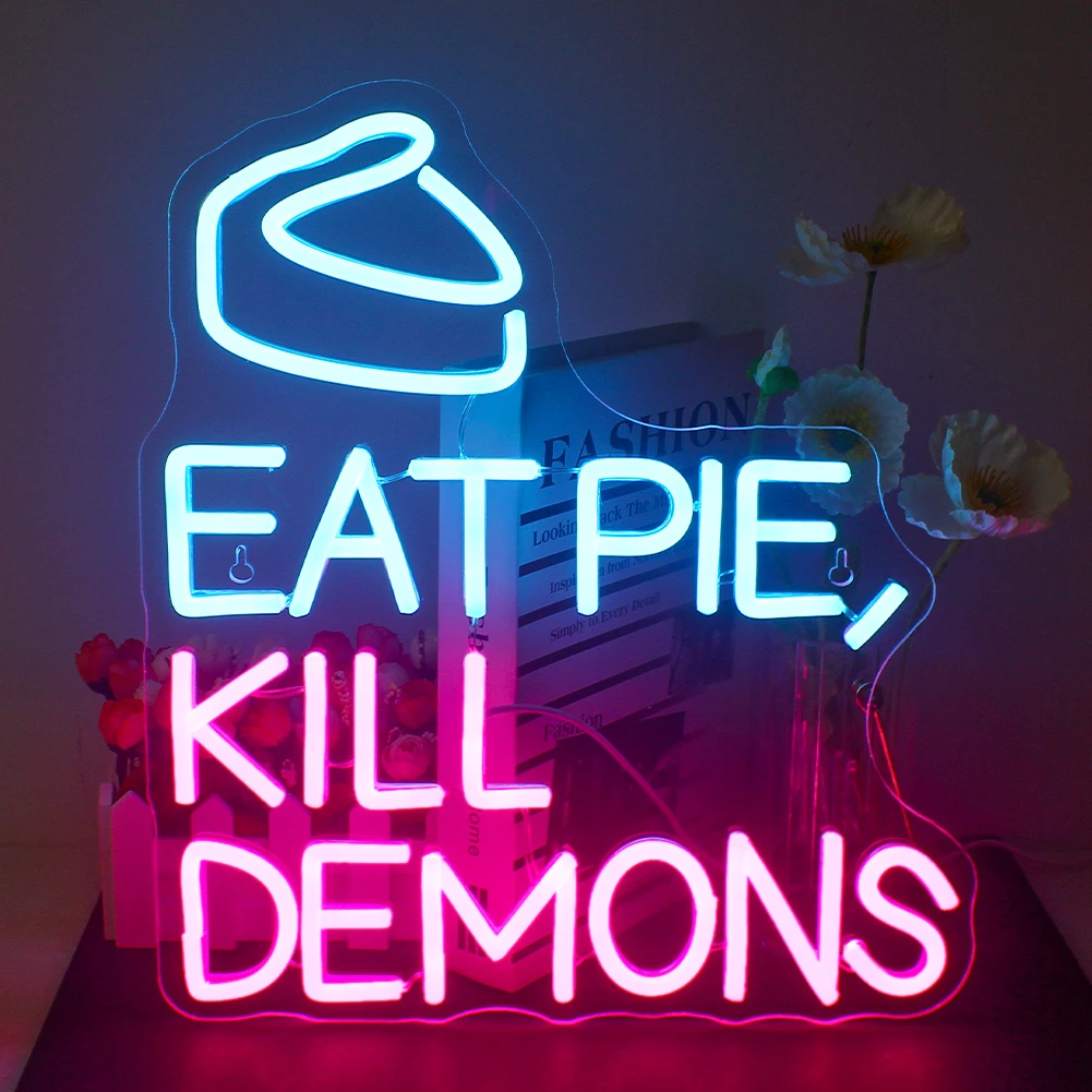 

Eat Pie Kill Demons Neon Sign Used for Wall Decor LED Neon Sign Bedroom Children's Room Family Bar Party Classroom Game Room