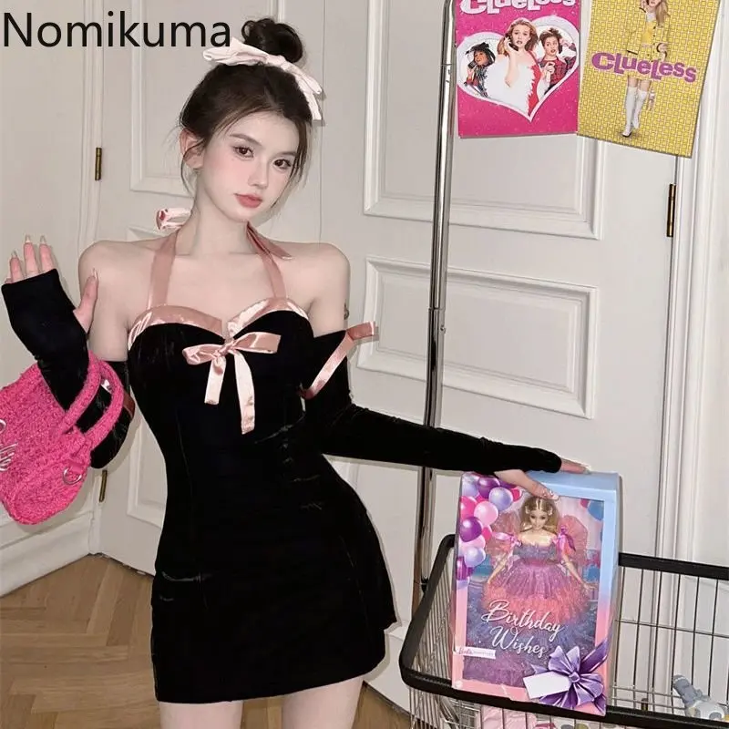 Nomikuma Dresses for Women 2022 Autumn Winter Halter Bowknot Patchwork Slim Vestido Feminino Retro Sexy Sweet Short Dresses
Nomikuma Dresses for Women 2022 Autumn Winter Halter Bowknot Patchwork Slim Vestido Feminino Retro Sexy Sweet Short Dresses