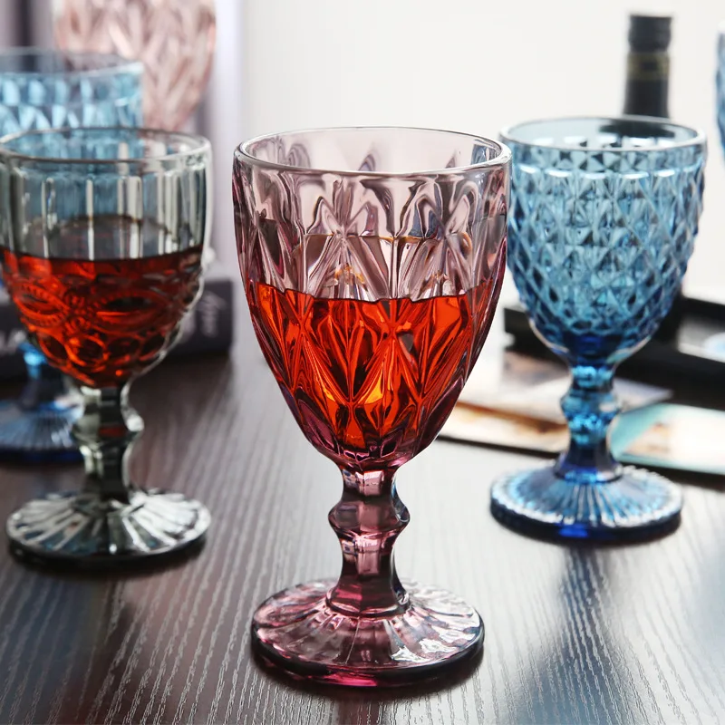 

Color Glass Red Wine Glass Thickened Carved Goblet Set Whiskey Red Wine Glasses Retro Cocktail Juice Champagne Glass Cups