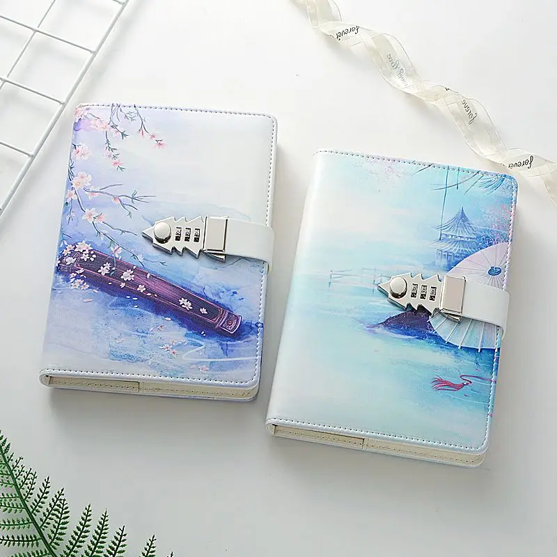 

A5 PU Leather Diary Notebook with Password Lock Planner Retro and Journals Agenda Password Note Books for School Thicken Gift