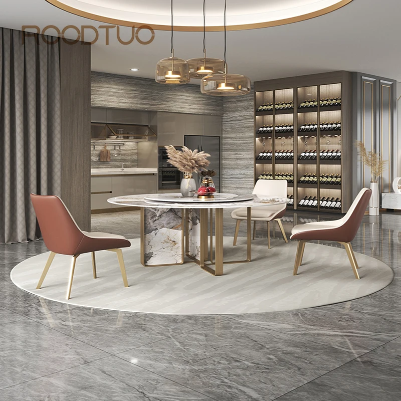 Light Luxury Stainless Steel Frame Dining Table And Chair Combination Round Table With Turntable Minimalist Home Furniture
Light Luxury Stainless Steel Frame Dining Table And Chair Combination Round Table With Turntable Minimalist Home Furniture