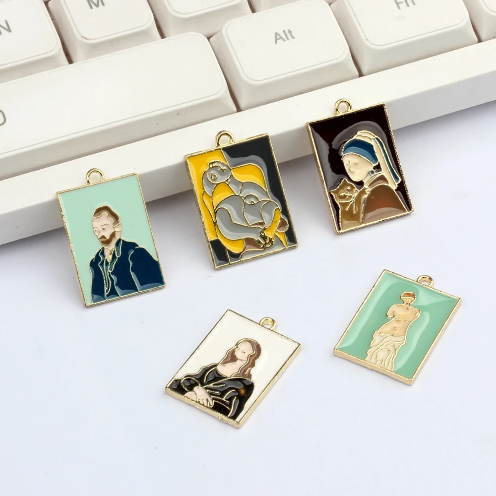 

10pcs/lot Alloy Enamel Retro art painting relief figure Charms Pendant For DIY Fashion Drop Earrings Jewelry Making Accessories