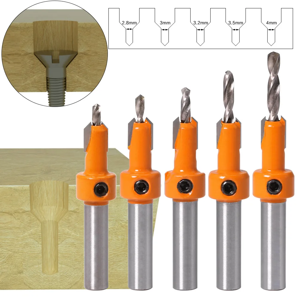 

8mm 10mm Shank HSS Woodworking Countersink Router Bit Set Screw Extractor Remon Demolition for Wood Milling Cutter