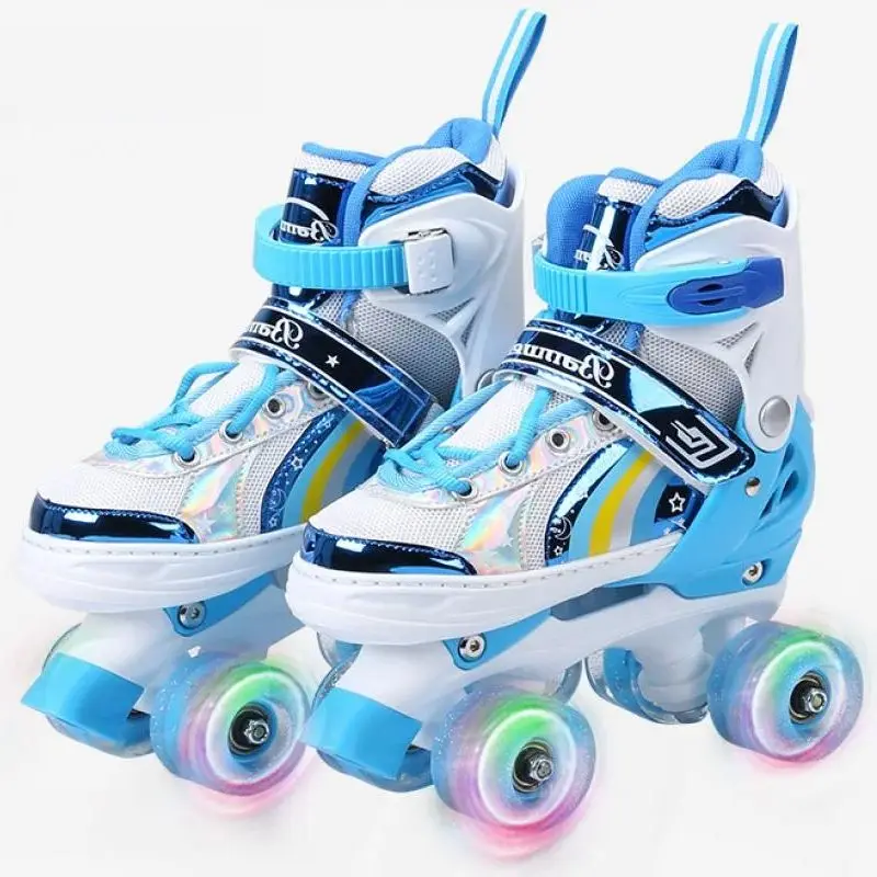 

Quad Roller Skate Shoes For Kids Double Row Skates Children Outdoor Skating Adjustable Size Sneakers With 4 Wheels Full Flashing