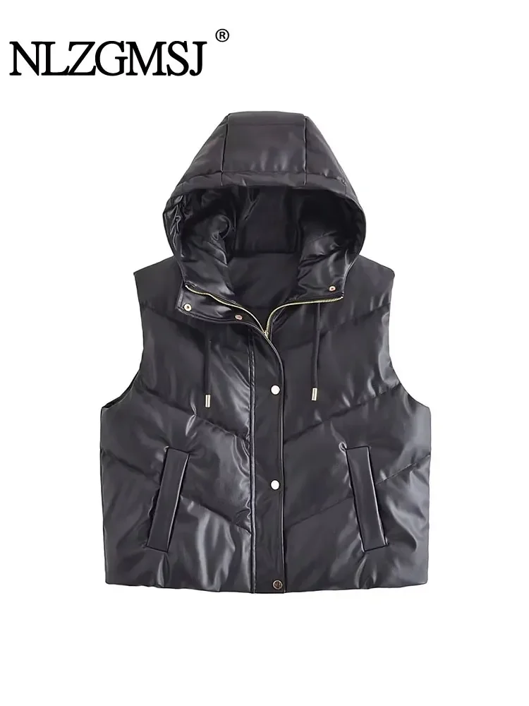 Nlzgmsj TRAF 2024 Women Faux Leather Hooded Down Jacket Vest Coats Vintage Sleeveless Autumn Winter Casual Loose Tops
Nlzgmsj TRAF 2024 Women Faux Leather Hooded Down Jacket Vest Coats Vintage Sleeveless Autumn Winter Casual Loose Tops