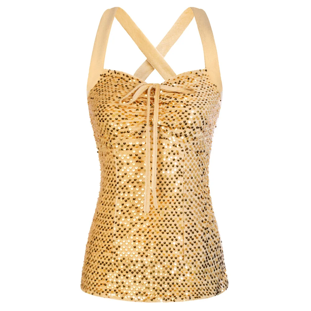 Belle Poque Women Vintage Sequined Party Tops Cross Back Ruched Bodice Sleeveless Blouse Sparkle Sleeveless Halter Flowy Shirt
Belle Poque Women Vintage Sequined Party Tops Cross Back Ruched Bodice Sleeveless Blouse Sparkle Sleeveless Halter Flowy Shirt