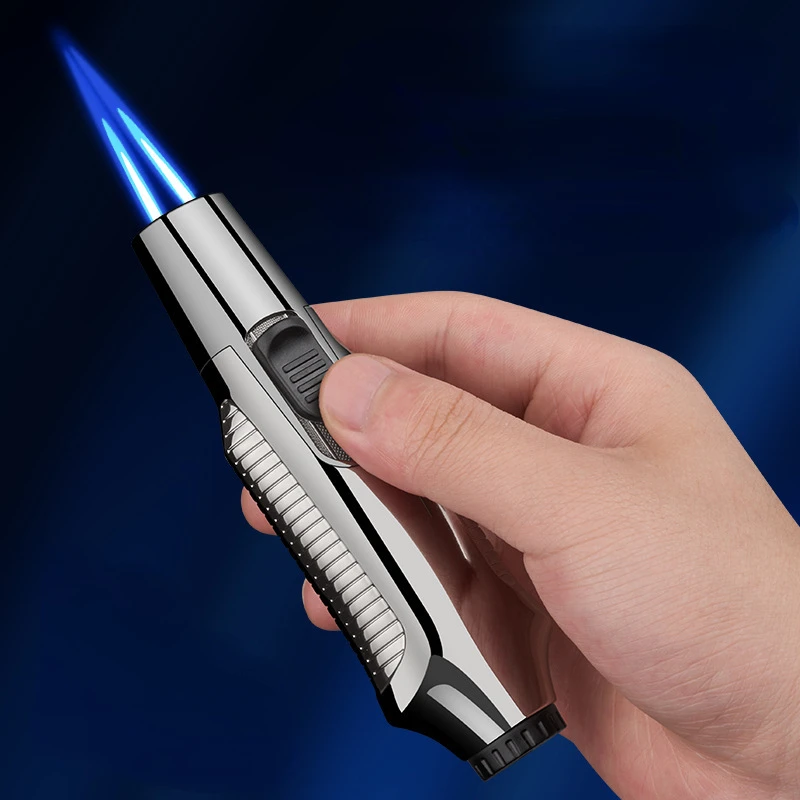 New Handheld Small Spray Gun Outdoor Butane Torch Lighter Turbo Windproof Gas Double Flame Blue Flame Metal Inflatable Lighters
New Handheld Small Spray Gun Outdoor Butane Torch Lighter Turbo Windproof Gas Double Flame Blue Flame Metal Inflatable Lighters