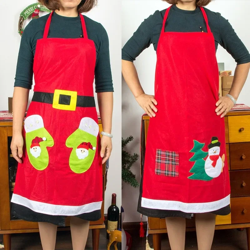 

Женский фартук с вышивкой в виде фланели, фартук для взрослых на Рождество, кухонный костюм для ресторана