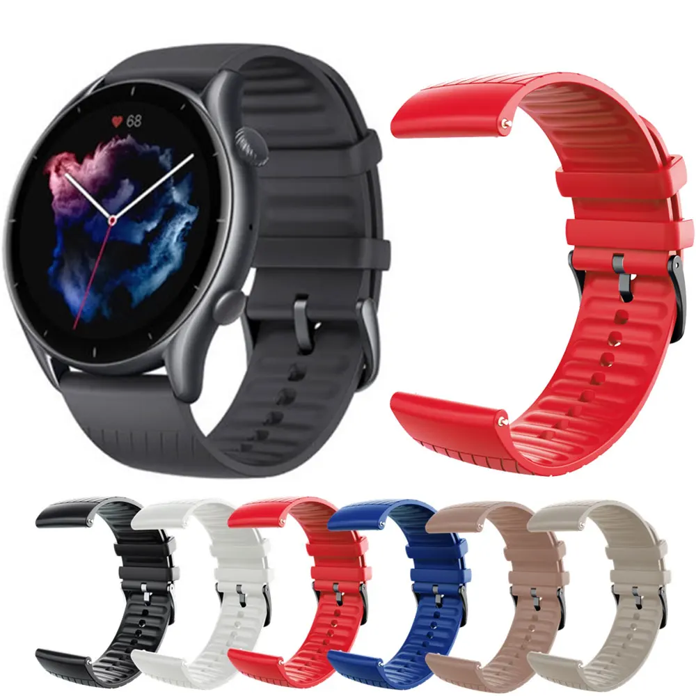 

22mm Sports Silicone Bands For Huami Amazfit GTR3/2/2e/47mm/Pace/Stratos 3/2/2s Smart Watch Strap Bracelet For Amazfit GTR 3 Pro