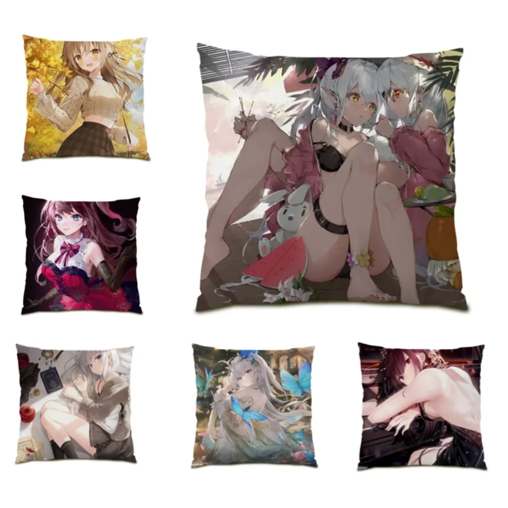 

Anime Beautiful Girl Home Decor Living Room Decoration Polyester Linen Cushion Cover 45x45 Velvet Throw Pillow Covers Bed E0895