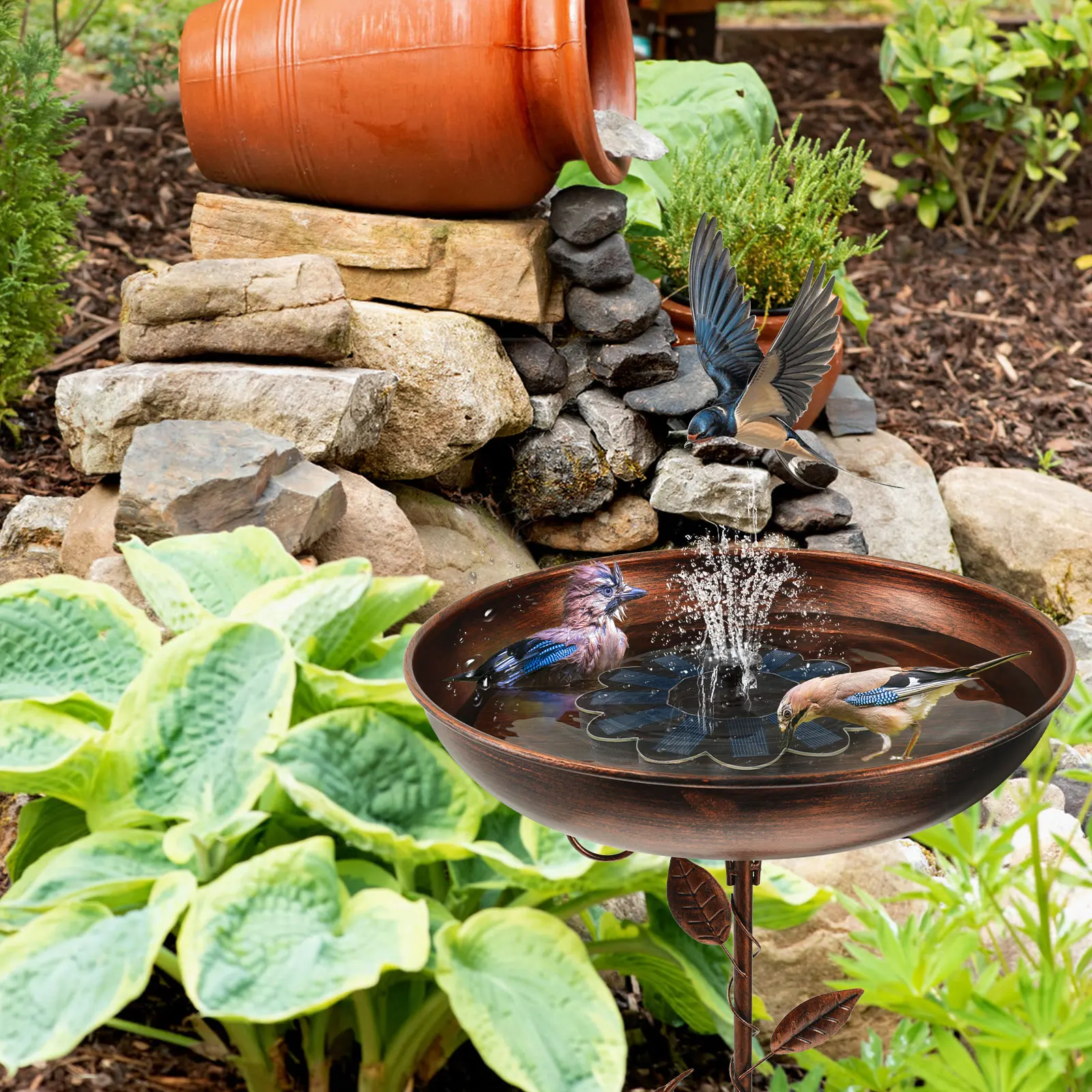 Solar Bird Bath Fountain with Iron Design 13 S698e5d724a0f4bb3bc89550902258398X