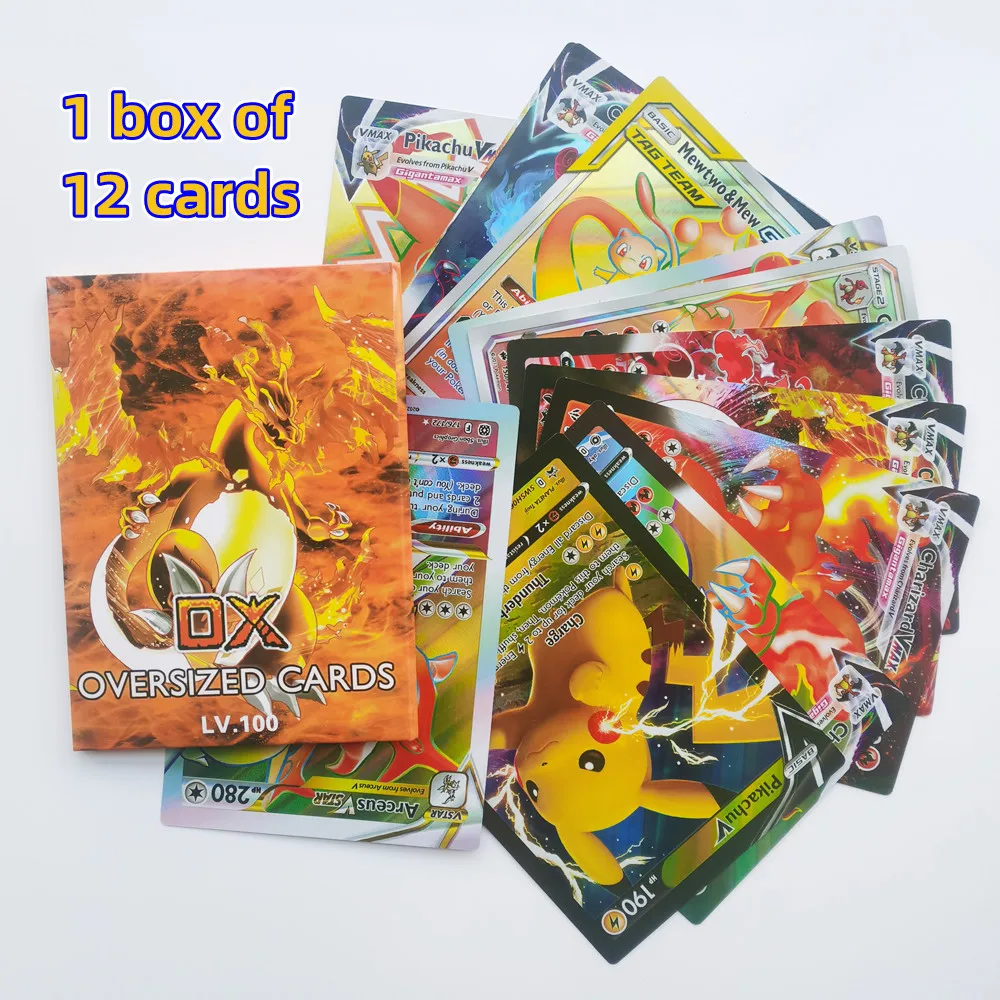 

NEW Oversized Pokemon Cards 12Pcs Jumbo Letters Cards Vmax Vstar GX Arceus Pikachu Charizard Super Shiny Rare Card Birthday Gift